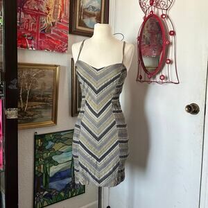 billabong green gray striped v bodycon dress